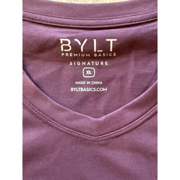 BYLT Premium Basics Signature Drop-Cut V Neck Short Sleeve Shirt Maroon Size XL - Picture 2 of 8